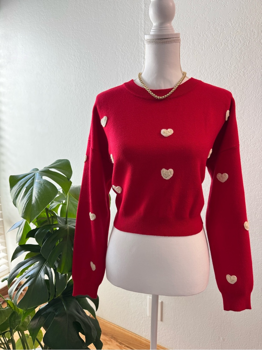 Red Heart-Appliqué Women's Sweater